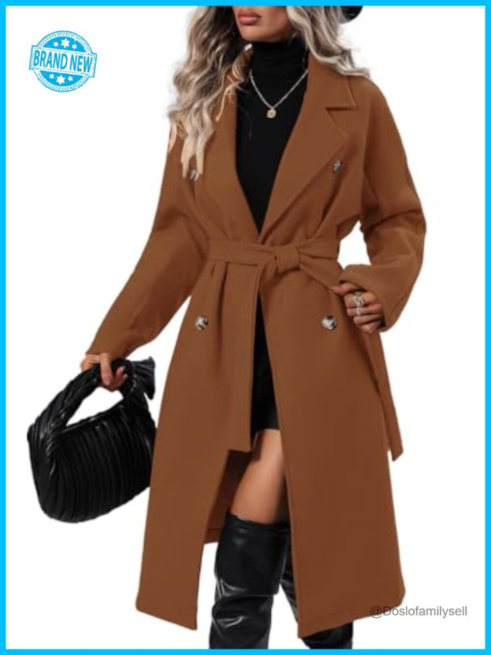 SAUKOLE Women's Wool Blend Double Breasted Pea Coat Winter Overcoat with Belt